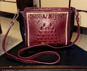 Brahmin Croc-Embossed Crossbody in Burgundy and Black thumbnail 1