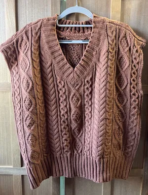 POL V-Neck Cable Knit Sweater Vest - Brown thumbnail 1