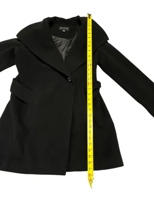 Braetan Black Wool Blend Belted Shawl Collar Wrap Coat Size 4 thumbnail 4