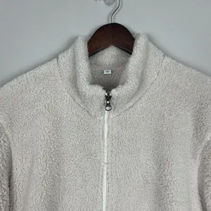 Uniqlo Fleece Sherpa Jacket Womens Medium Cream High Neck Full Zip‎ Front Cozy M thumbnail 3