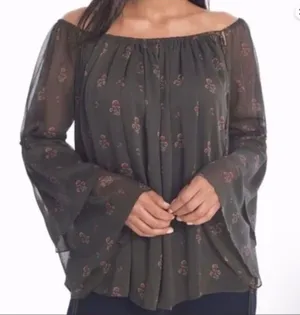 White House Black Market Floral Sheer Sleeve Blouse – Size M thumbnail 1