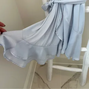 Rumor Light Blue Belted Flared Ruffle Bottom Mini Dress SZ Small thumbnail 12