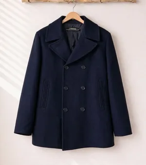 J. Peterman 100% wool navy nautical double breasted peacoat size 42 large thumbnail 1