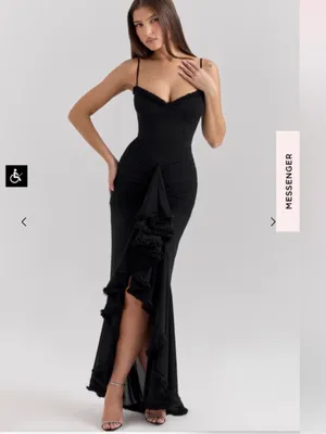 HOUSE OF CB 'Gabbi' Black Mesh Ruffled Front Gown Size XS thumbnail 11
