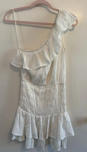 White One-Shoulder Ruffle Dress thumbnail 1