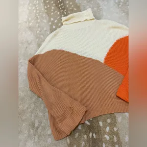 Pink Lily Colorblock Orange cream tan turtleneck sweater women’s size XL thumbnail 4