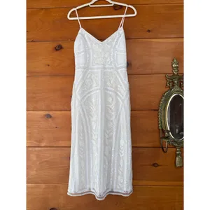 NWT Lulus Alluring Interest White Sequin Embroidered Sleeveless Dress Wedding L thumbnail 4
