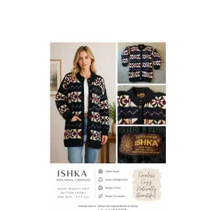 Artesanias ISHKA 100% Wool Cardigan One Size Medium Fair Isla Ecuador Made Boho thumbnail 13