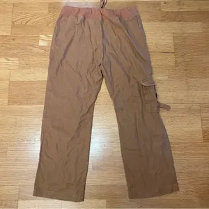 Soft Surroundings Camel Linen Lagenlook Minimalist Wide Leg Cargo Pocket Pants M thumbnail 4