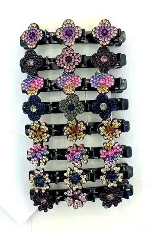 8pcs shiny crystal stone braided‎ four-leaf plastic hair clips thumbnail 1