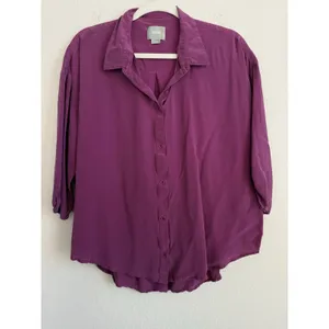 Maeve Anthropologie Silk Blouse Women's Large Magenta Cut Out Long Sleeve Career thumbnail 2