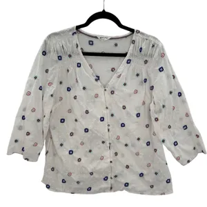 White Stuff Rae Embroidered Textured Boho Organic Cotton Blouse Top‎ Size 12 thumbnail 2
