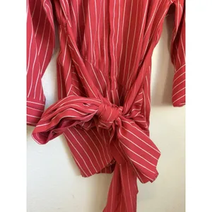 Bardot Malira Mini Shirt Dress US 4 Red White Striped Tie Front Preppy Vacation thumbnail 7