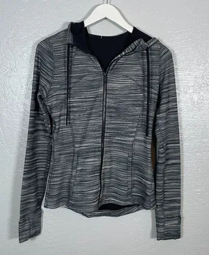 Lululemon Women 8 Heathered Black White Hooded Define Jacket Athleisure thumbnail 1