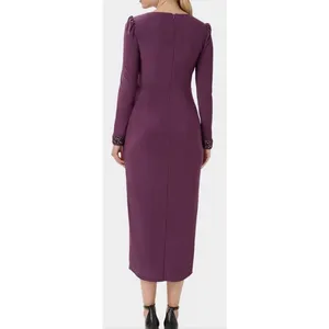 Adrianna Papell Women's Eggplant Jersey Wrap Midi Dress Long-Sleeve Size 10 thumbnail 2