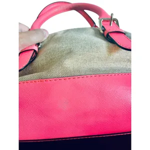 Kate Spade Coral Pink Canvas Purse Satchel Storybook Lining thumbnail 4