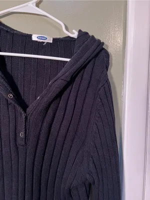 Old Navy Womens Ribbed Hooded Henley Sweater Black Half Snap Stretch Long Sleeve thumbnail 4