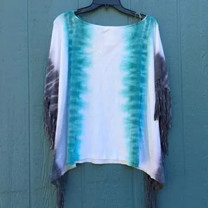 NWT Free People Tie Dye Fringe Batwing Short Sleeve Tee Blouse Top Blue Shirt thumbnail 4