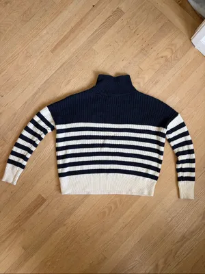 Emerson Fry CAROLYN FUNNEL NECK SWEATER - NAVY COLORBLOCK STRIPE ORGANIC sz S thumbnail 9