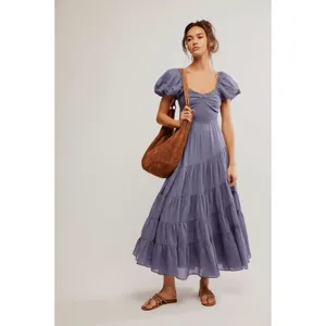 Free People Dainty Ethereal Sundrenched Short Sleeve Maxi Size Medium Plum Dust thumbnail 5