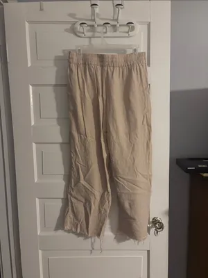 D&Co Light Beige Drawstring Wide-Leg Linen Blend Pants thumbnail 4