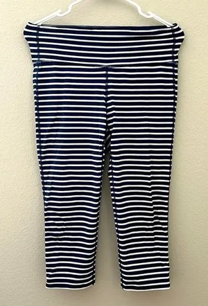 Athleta Navy White Stripe Crop Leggings | Size Medium thumbnail 1