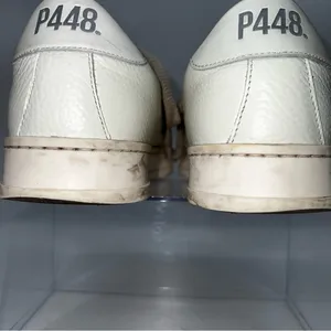 P448 White Leather Sneakers with Beige Accents thumbnail 9