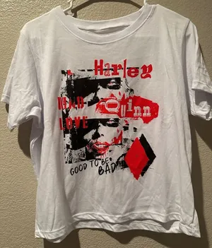 DC Comics NWOT Harley Quinn Joker Good to be Bad DC Universe Cropped Tee sz M thumbnail 1