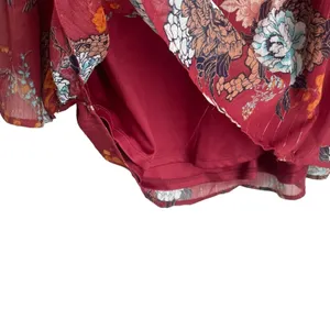Luxology‎ Women Cottage Top XL Burgundy Floral Bell Sleeve Peasant Boho Romantic thumbnail 3
