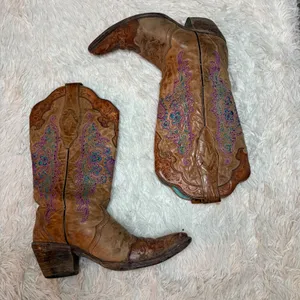 Corral Women's Embroidered Leather Western Cowboy Boots 6.5 Pointed Toe Brown‎ thumbnail 2