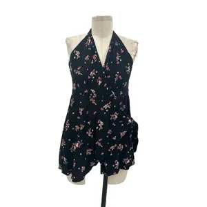 Free People Tango at Night Black Floral‎ Print Wrap Romper Size 2 thumbnail 4