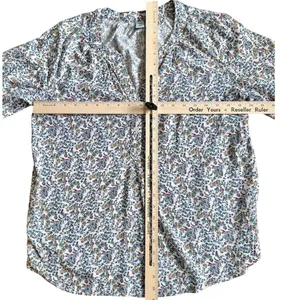 Old Navy Cream Yellow Blue Floral Split-Neck Button Long Sleeve Blouse Size M thumbnail 5