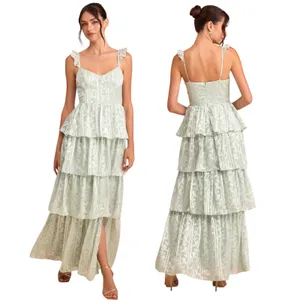 Lulus Stunning Glory Sage Green Floral Jacquard Tiered Maxi Dress size XS NWT thumbnail 2