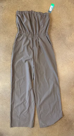 Derek Heart Strapless Wide-Leg Jumpsuit in Taupe thumbnail 1