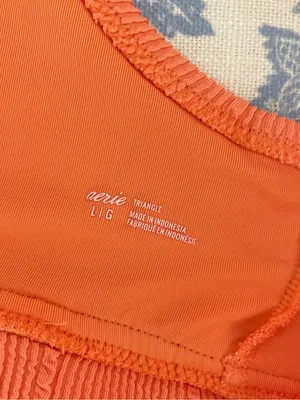 Aerie Crinkle Ribbed Triangle Longline Plunge Bikini Top Orange Large thumbnail 2