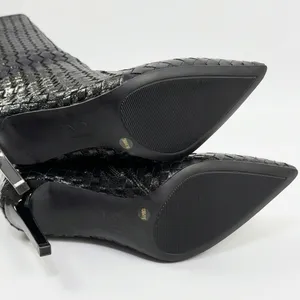 INC International Concepts Size-10M Black Woven High Stiletto Boots Pointed Toe thumbnail 3