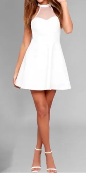 NWT Lulu's White Mesh Light and Grace Halter Skater Dress Size Medium thumbnail 1