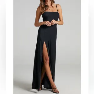 Showpo Rheannon Split Mesh Maxi Dress in Black Lurex thumbnail 2
