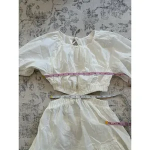 EXLBES Puff Sleeve Cut Out Back Maxi Dress White Size Small Coastal 100% Cotton thumbnail 7