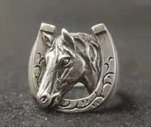 925 Silver Plated Horse Ring for Men Women,Punk Hip Hop Ring thumbnail 3