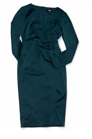 Stylestalker Deep Teal Long Sleeve Wrap Midi Dress thumbnail 1