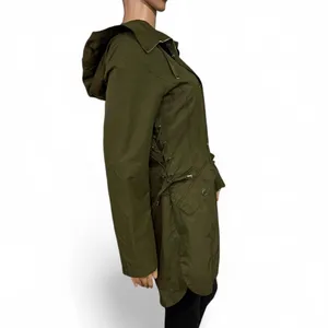 Guess Olive Green Hooded Utility Coat Size S Lace-Up Sides Lightweight Outerwear thumbnail 4