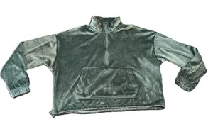 yogalicious‎ Velvet Sweatshirt Large 1/2 Zip Cropped Oversized Boxy thumbnail 1