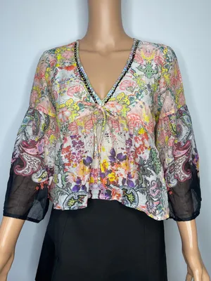 Natural Life Isabella Cotton Top M New Boho Western Black Multicolored Paisley thumbnail 1