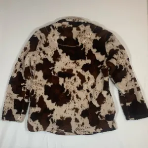 Brown Cow Print Sherpa Quarter Zip Pockets Ladies Sz XL Jacket thumbnail 5