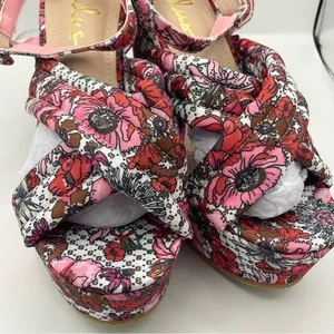 Lulu's Nokunu pink floral ankle strap platform sandals women’s Size 9 thumbnail 5