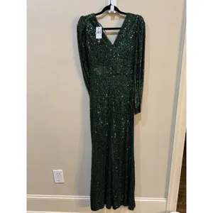 XSCAPE Women's Sequinned High-Slit Evening Gown‎ Hunter Green Size 4 thumbnail 4
