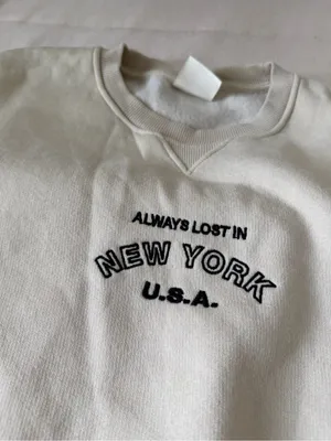 Pull&Bear Cream Crewneck Sweatshirt with 'New York' Embroidery thumbnail 4