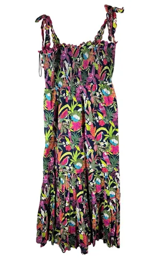Crown & Ivy Sleeveless Smocked Bodice Dark Floral Parrot Maxi Dress Size XXL thumbnail 1