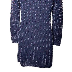 NWT DOEN Solandis Navy Beaded Crochet Long Sleeve Knit Mini Bodycon Dress sz M thumbnail 6